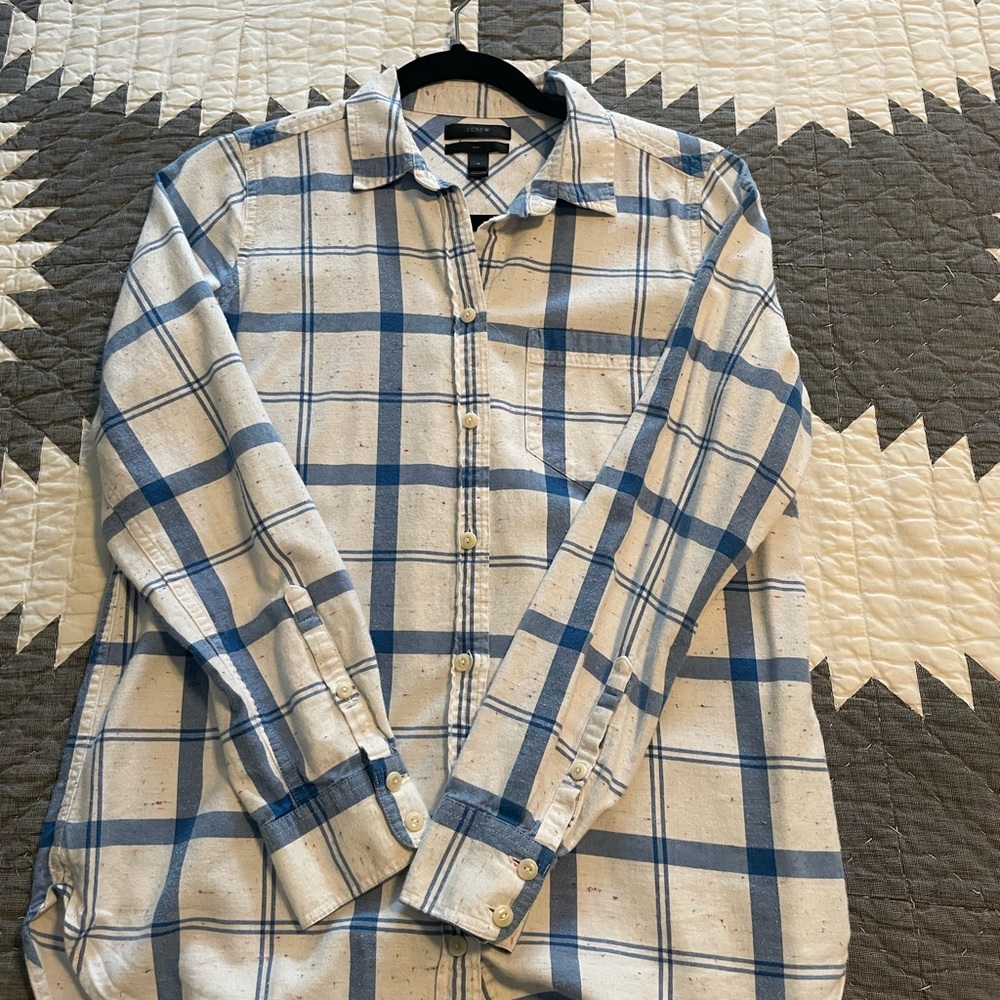 J. Crew Casual Blue and Cream Checkered Shirt